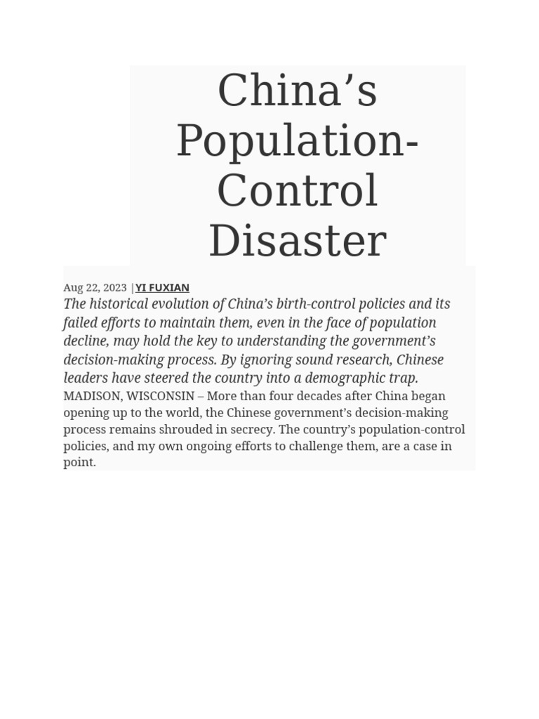 China's Population-Control Disaster | PDF | China | World Politics