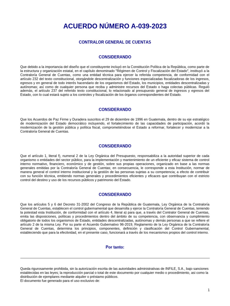Normas de Control Interno 2023 | PDF | Auditoría | Responsabilidad