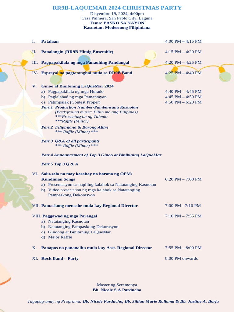 RR9B Program Party 2024 - Revised) Tagalog | PDF