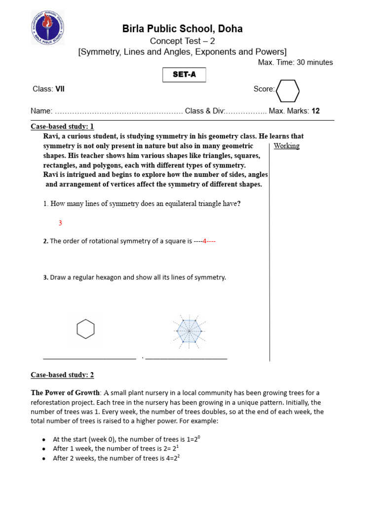 Concept Test 2-QP - Class 7 SET A - AK | PDF | Shape | Triangle