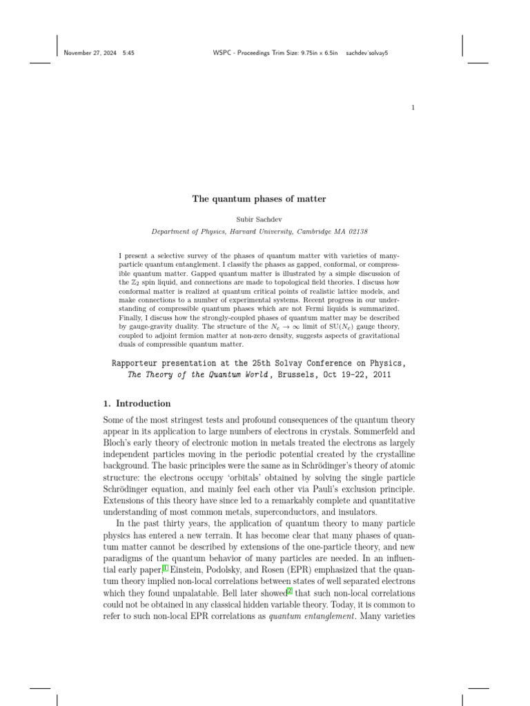 Quantum Phases of Matter Explained | PDF | Electron | Matter