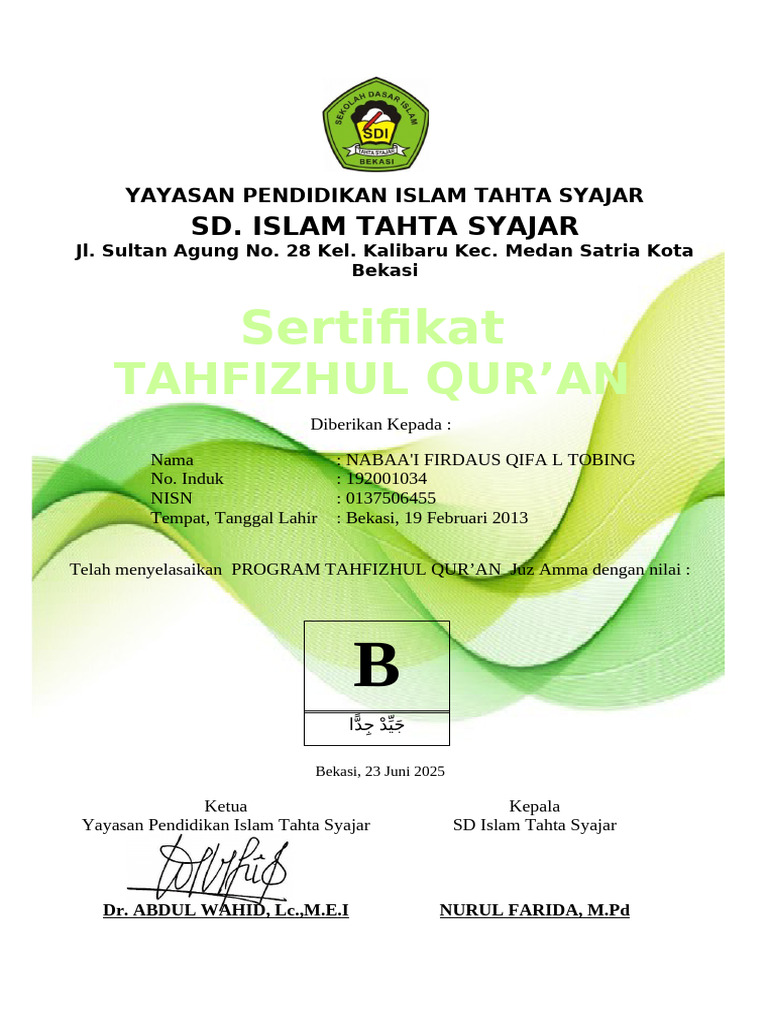 Tahfiz Quran - Nabaa'i Firdaus Qifa L Tobing | PDF