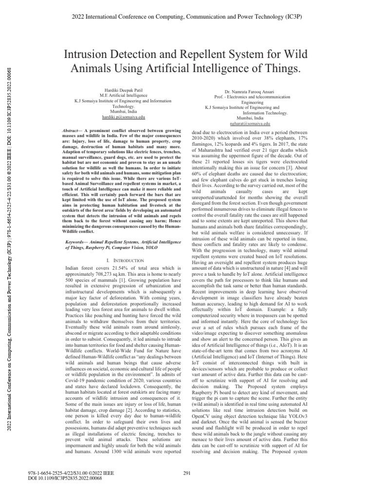 Intrusion Detection and Repellent System For Wild Animals Using ...