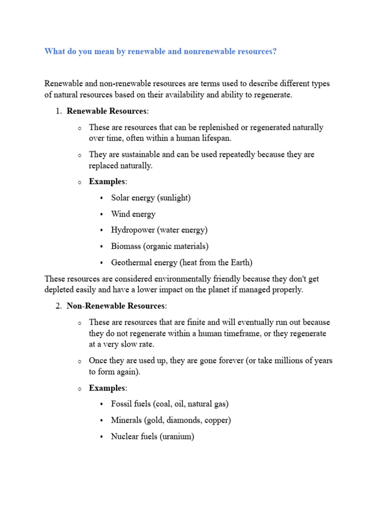 Renewable vs Non-Renewable Resources Explained | PDF | Renewable Energy ...