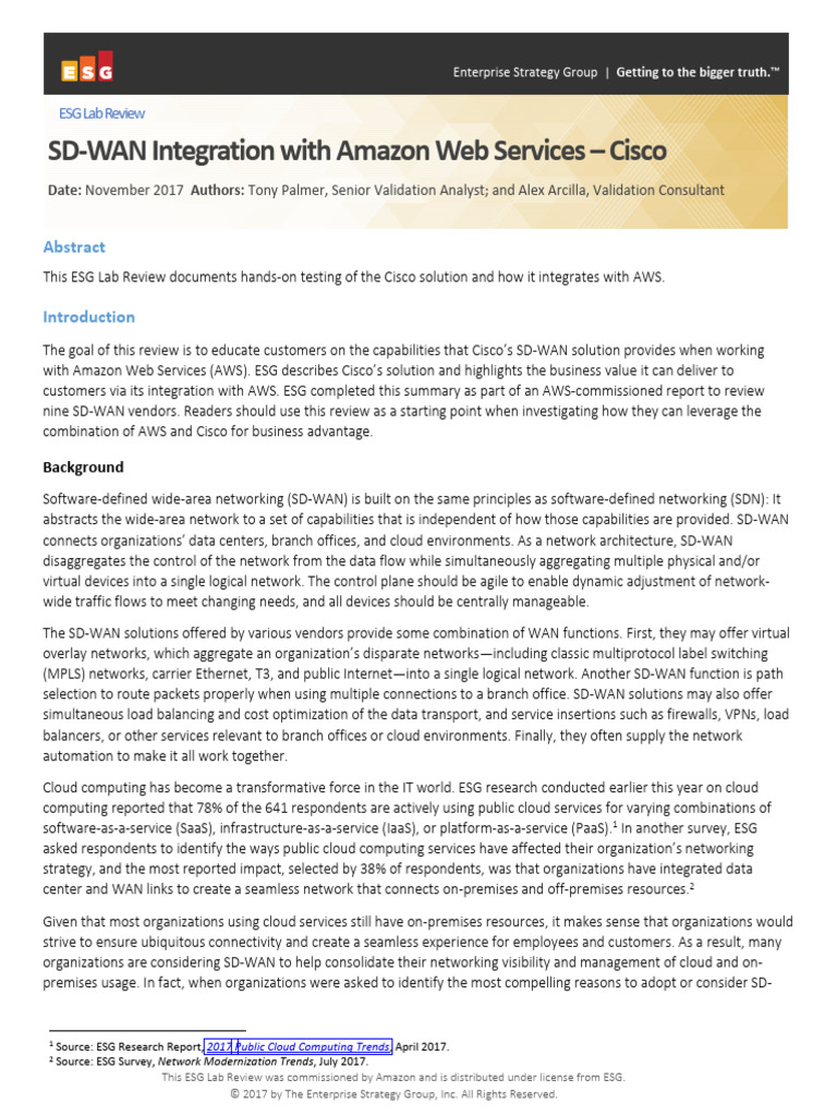 Cisco SD-WAN with AWS Integration Review | PDF | Computer Network ...