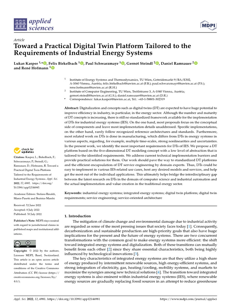 Digital Twin Platform for Industrial Energy | PDF | System | Internet ...