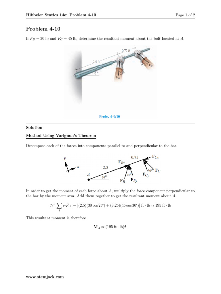 Resultant Moment Calculation at A | PDF