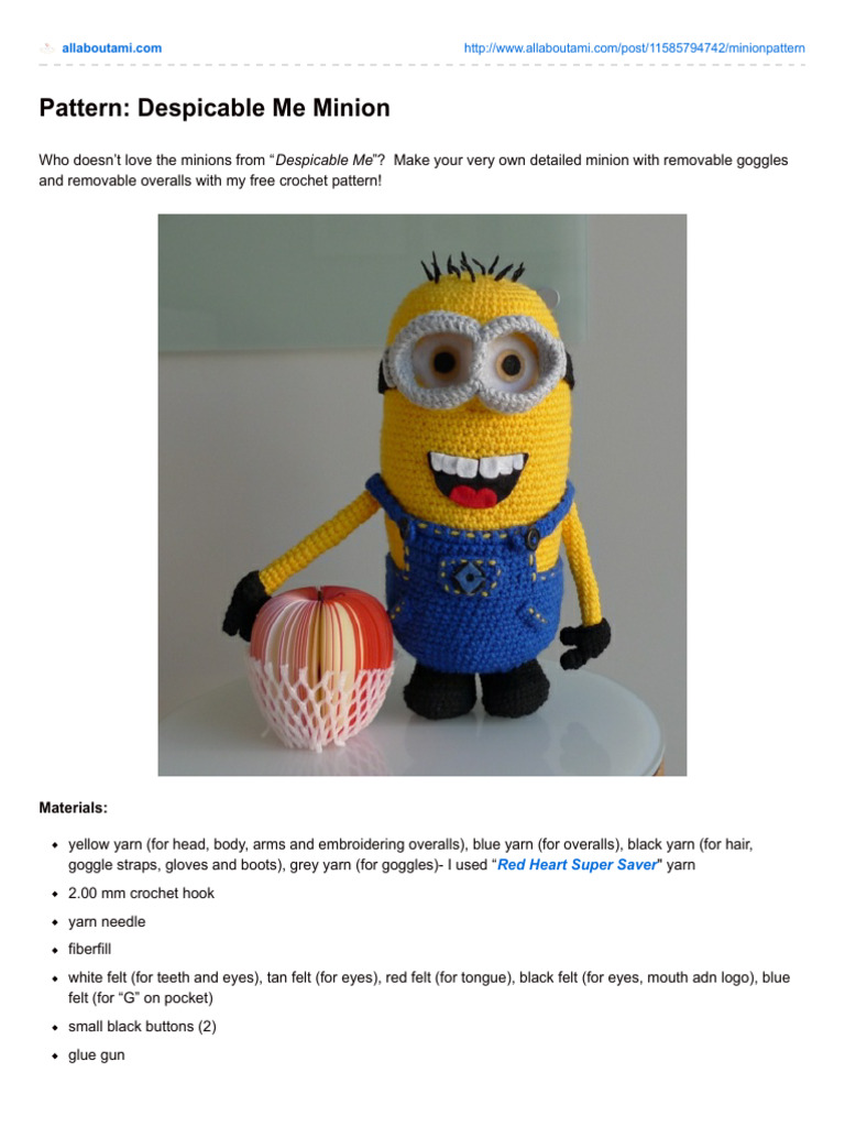 Crochet Minion Pattern Guide | PDF | Crochet | Textiles