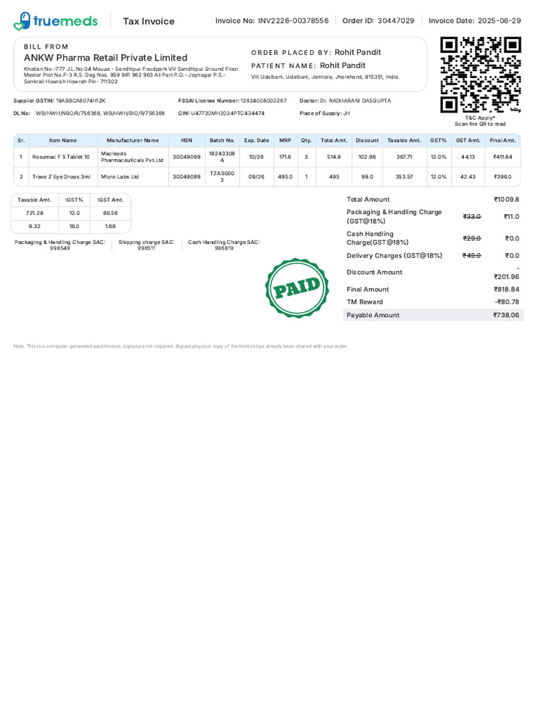 Invoice for Rosumac F Purchase | PDF | Taxation | Sales