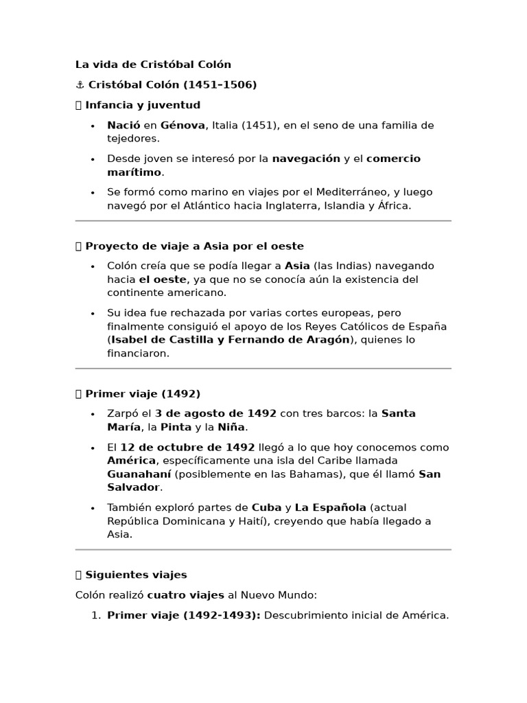 Vida y legado de Cristóbal Colón | PDF | Cristobal colon | Américas