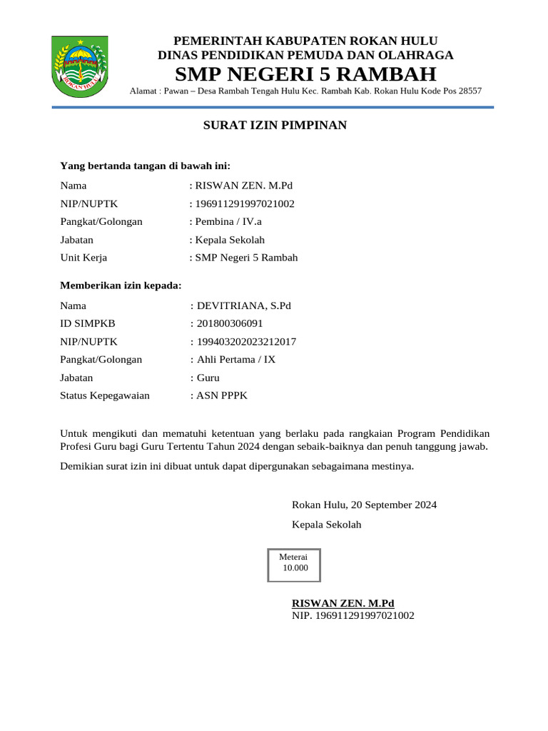 Surat Izin Program Pendidikan Guru 2024 | PDF