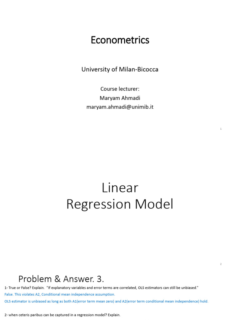 Econometrics: OLS Regression Insights | PDF | Ordinary Least Squares ...