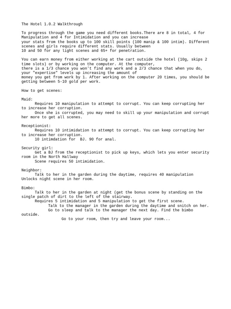 The Hotel 1.0.2 Game Walkthrough | PDF