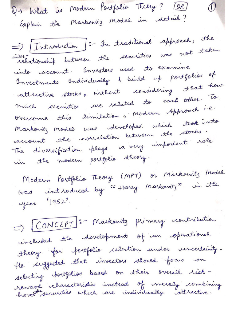 Markowitz Model Unit2 - 20180307204211-1 | PDF