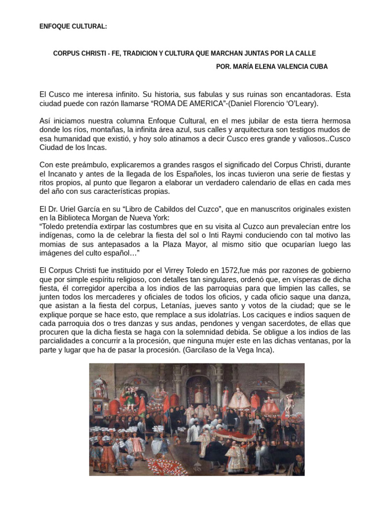 Corpus Christi en Cusco: Tradición y Fe | PDF