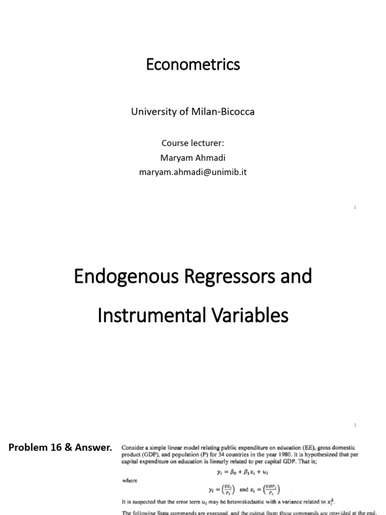 Endogeneity and Instrumental Variables in Econometrics | PDF | Ordinary ...