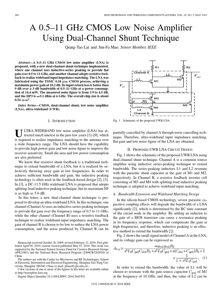 0.5–11 GHz CMOS Low Noise Amplifier | PDF | Amplifier | Ultra Wideband