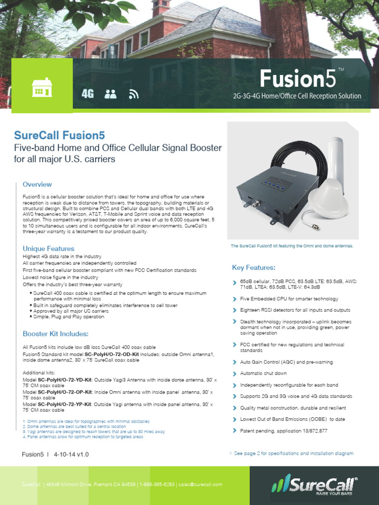 SureCall Fusion5 Cellular Booster Guide | PDF | Antenna (Radio) | 4 G