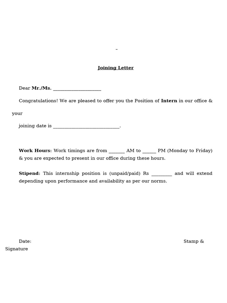Internship Joining Letter Template | PDF