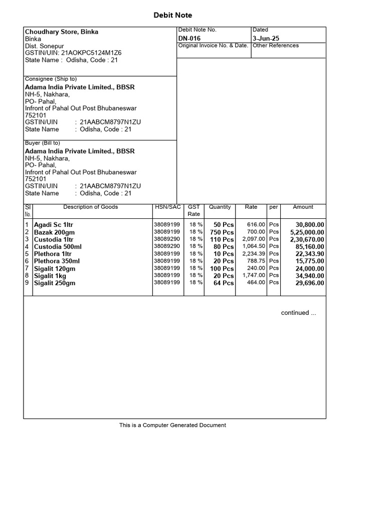 Adama Debit Note DN-016 | PDF | Taxes | Government