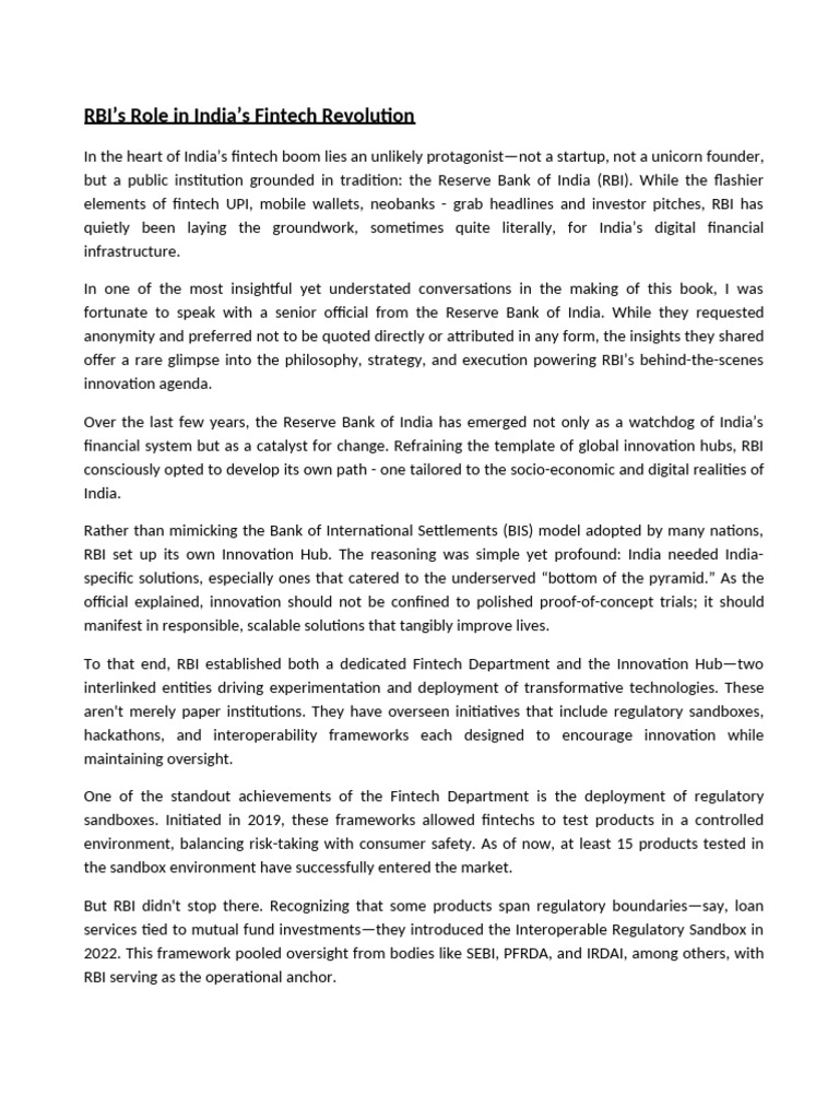 RBI's Impact on India's Fintech Growth | PDF | Reserve Bank Of India ...