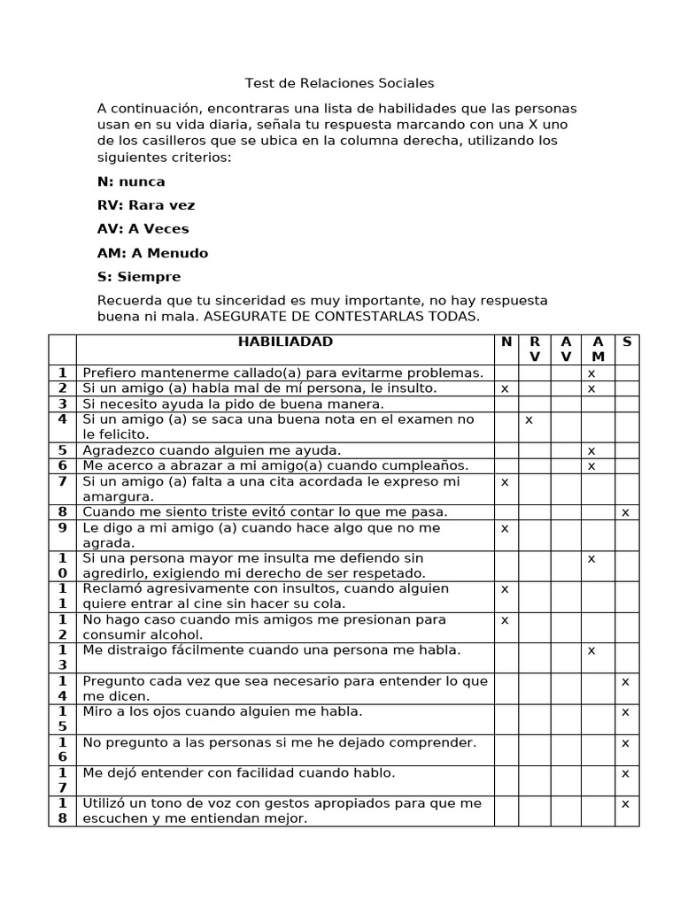 Test de Relaciones Sociales, Susety | PDF