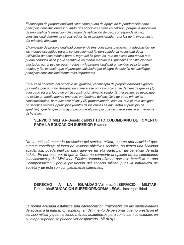 Proporcionalidad y Derecho a la Igualdad | PDF | Servicio militar