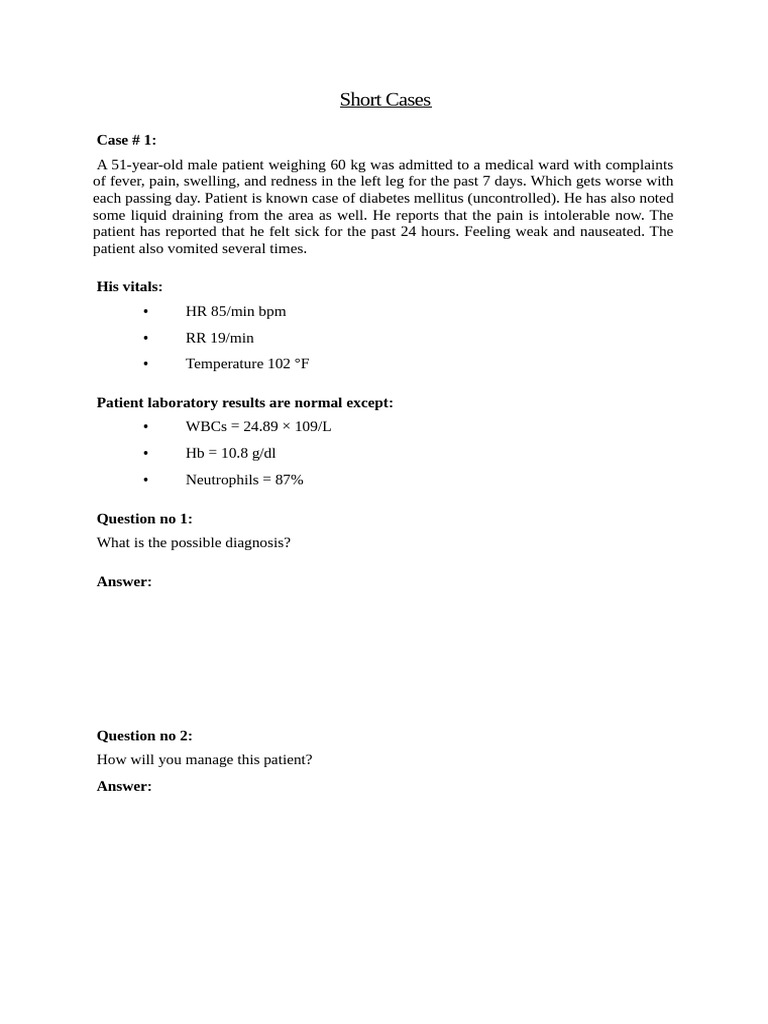 Short Clinical Cases in Medicine | PDF | Medical Specialties | Medicine