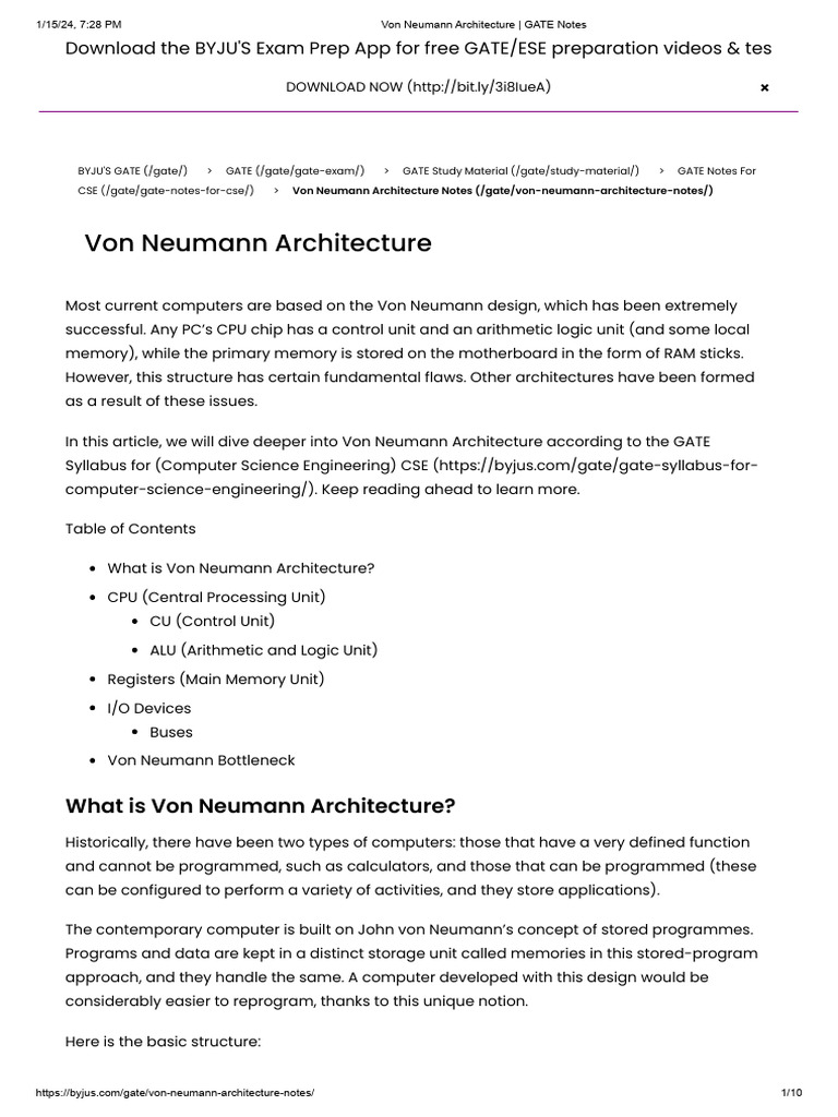 Von Neumann Architecture - GATE Notes | PDF | Central Processing Unit ...