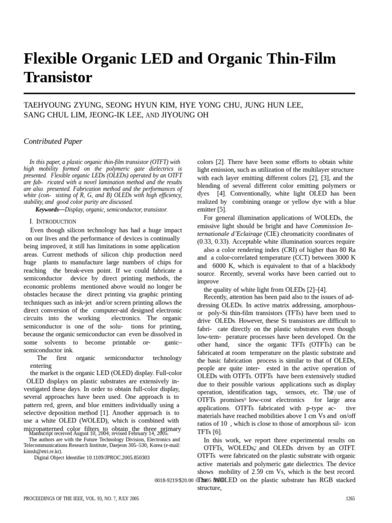 High Mobility Flexible OTFT and OLEDs | PDF | Oled | Field Effect ...