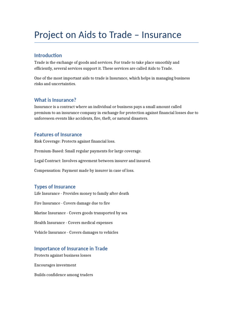 Complete Project Aids To Trade Insurance | PDF | Insurance | Life Insurance