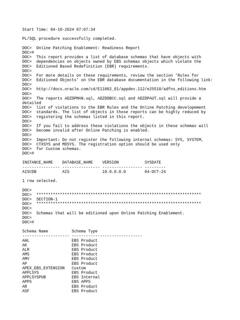 Online Patching Readiness Report | PDF | Sql | Database Schema