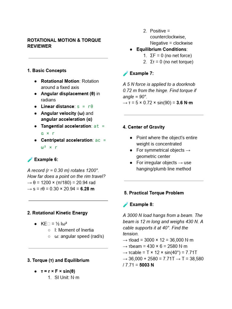 Rotational Motion and Torque Concepts | PDF | Torque | Rotation Around ...