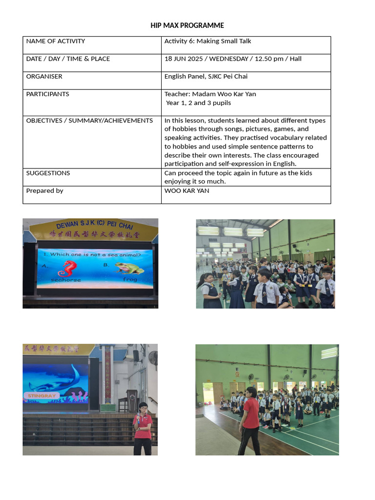 Hip Max Programme: Small Talk Activity | PDF