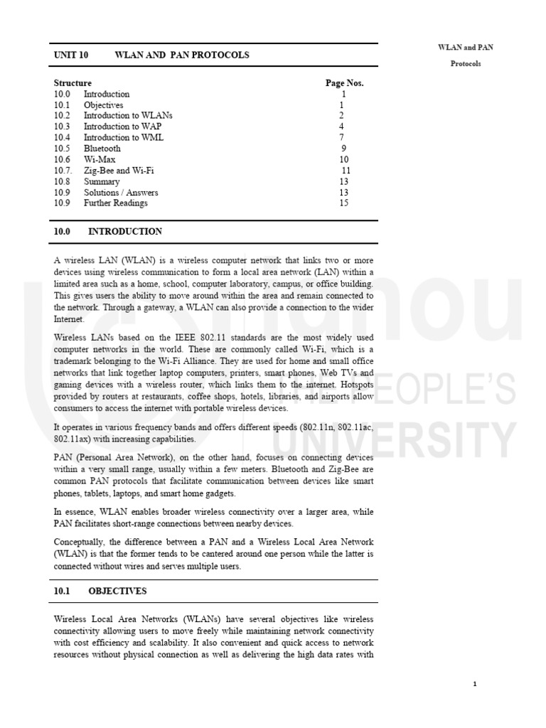 WLAN and PAN Protocols Overview | PDF | Wireless Lan | Wi Max