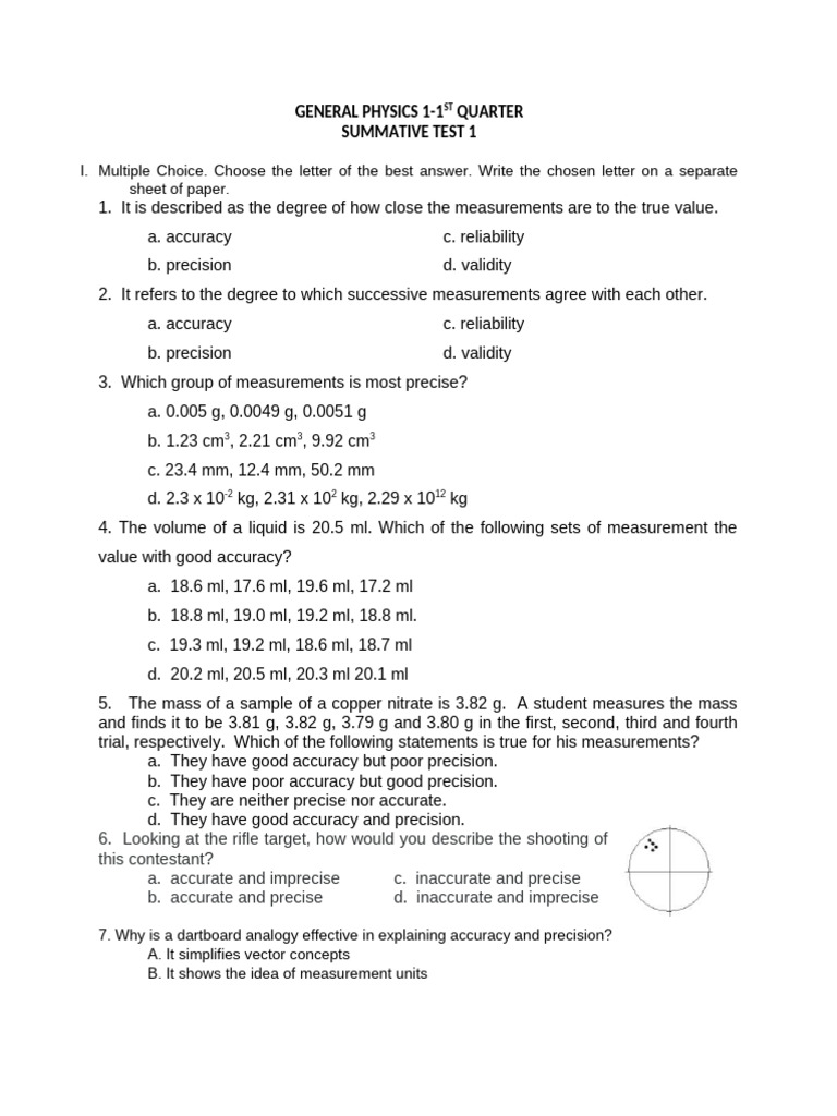 General Physics 1-Summative Test 1 | PDF | Accuracy And Precision ...
