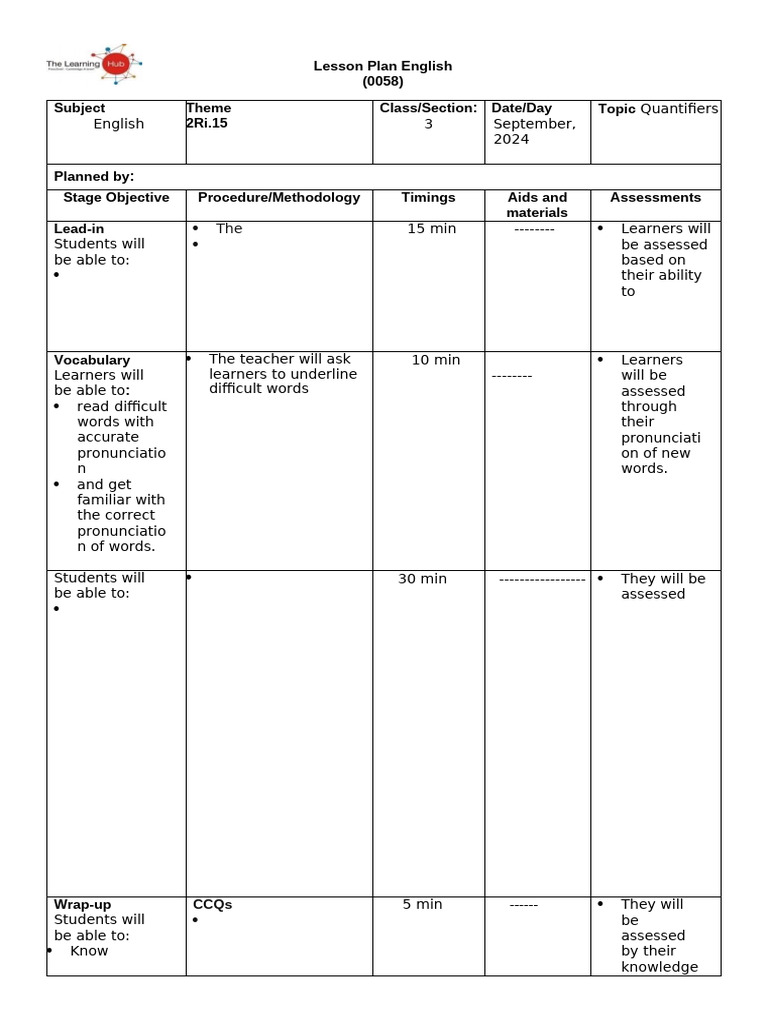 Grade 2 Quantifiers Lesson Plan | PDF | Lesson Plan | Learning