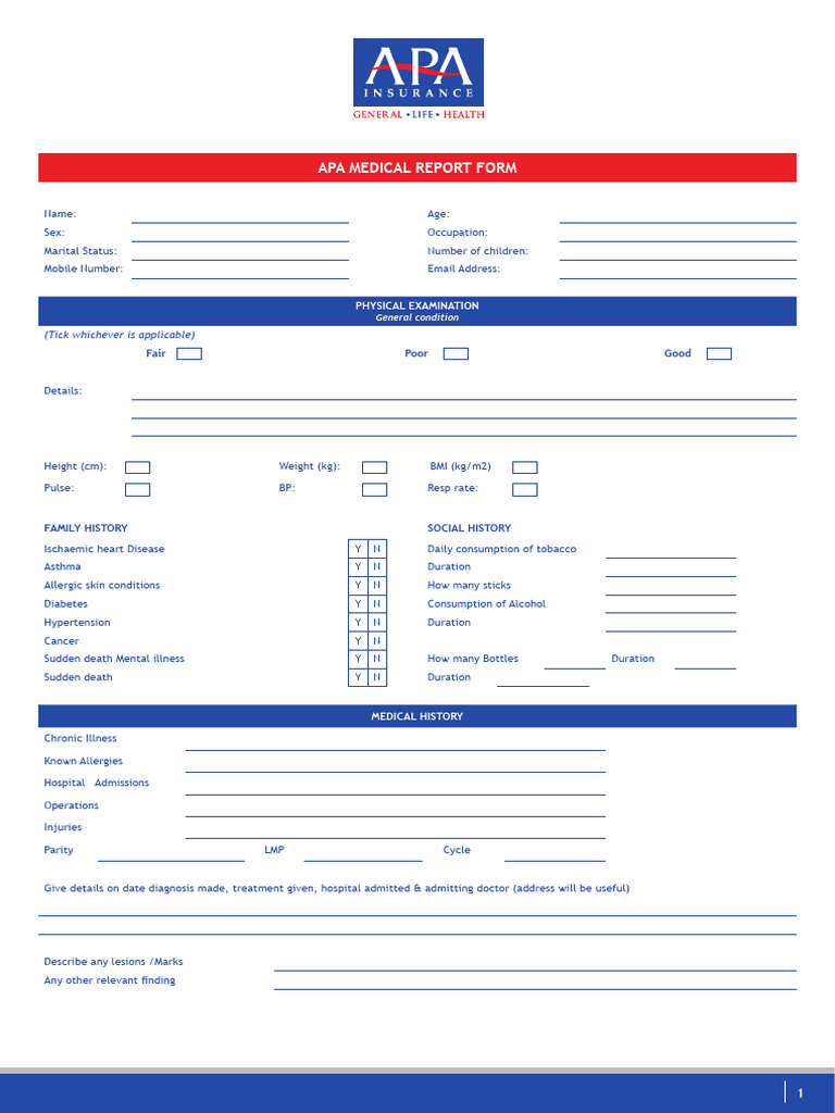Apa Medical Report Form | PDF | Physical Examination | Cardiac Arrest