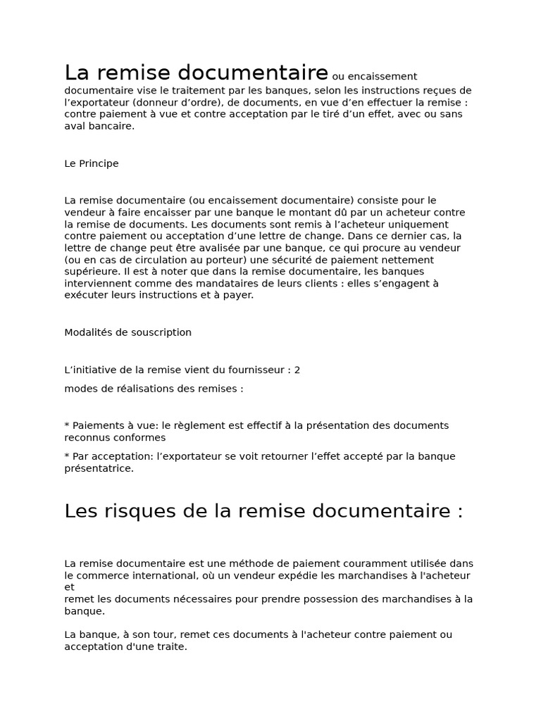 Risques et modalités de remise documentaire | PDF | Banques | Économie