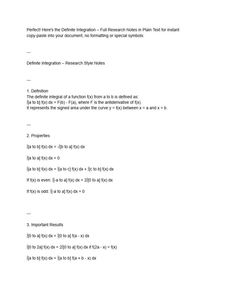 Definite Integration Research Notes | PDF