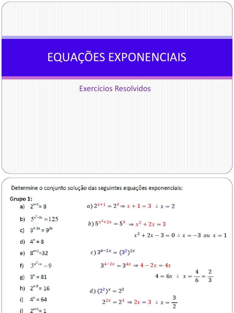 EQUAÇÕES EXPONENCIAIS - Questões Resolvidas | PDF