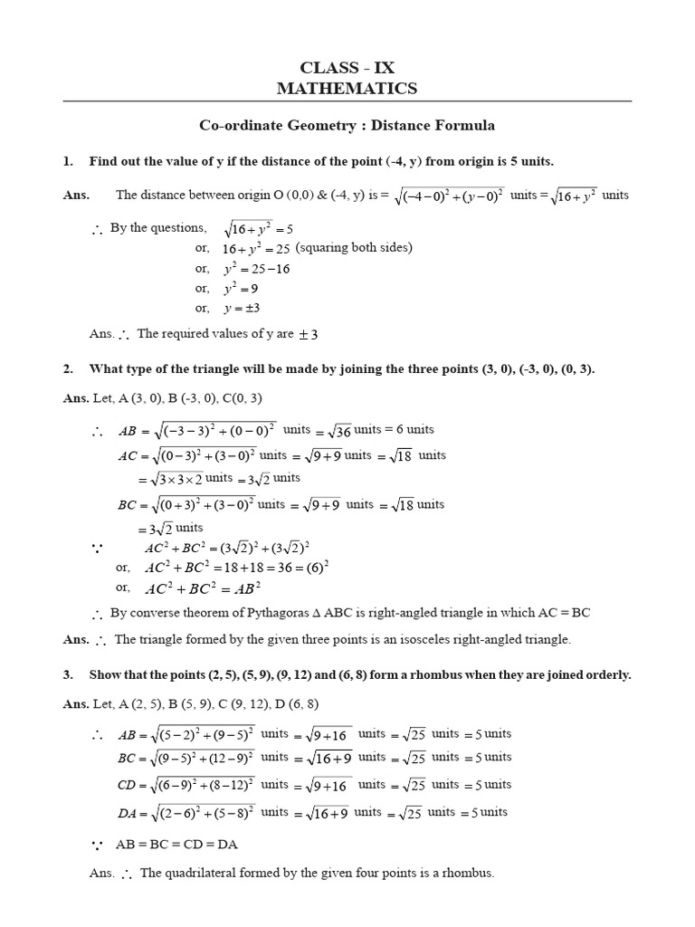 Distance Formula in Coordinate Geometry | PDF