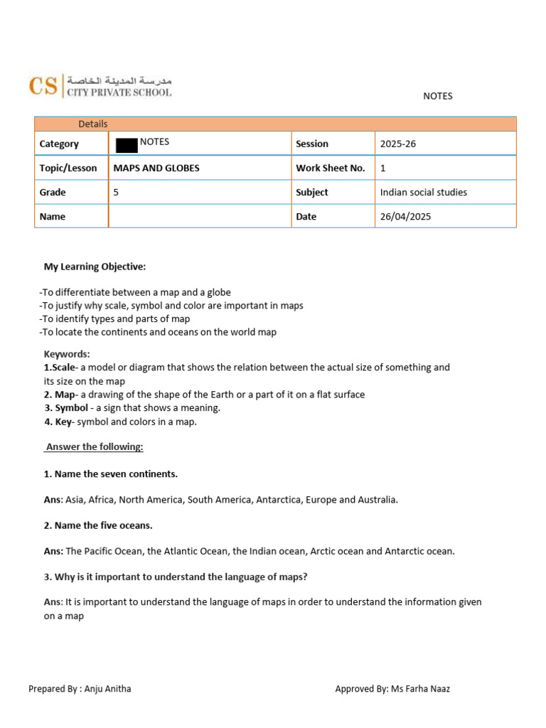Maps and Globes: Class 5 Notes | PDF | Map | Earth