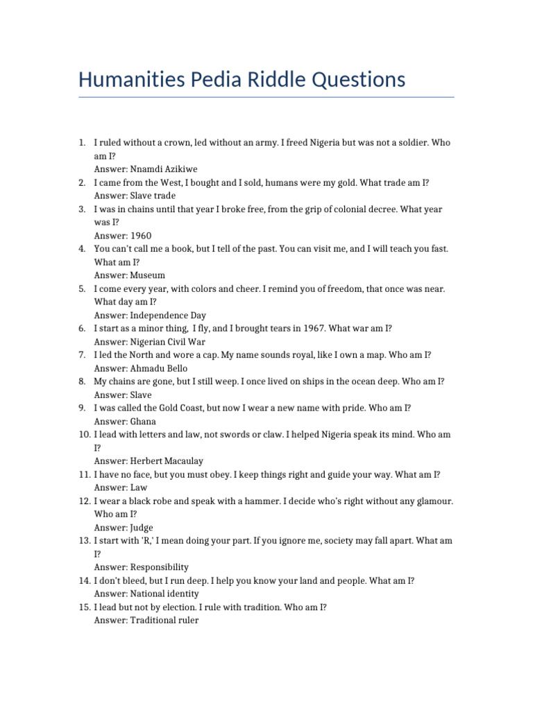 Engaging Riddles on History and Identity | PDF
