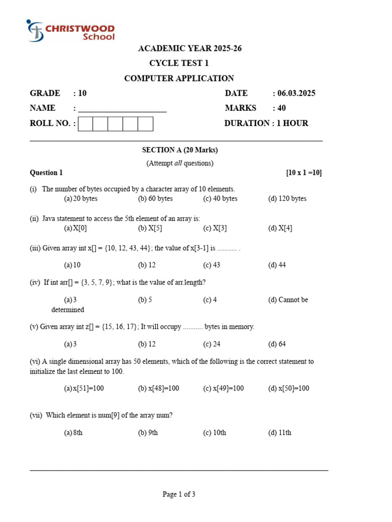 Grade 10 Computer Application Test | PDF | Integer (Computer Science ...