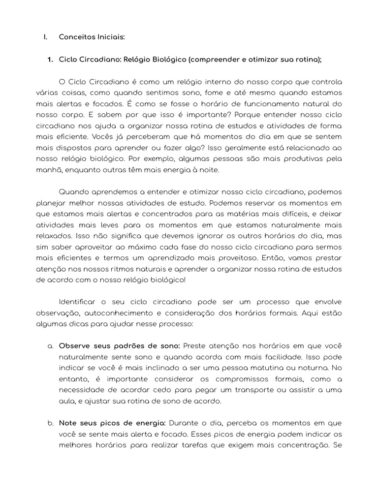 Otimize Seu Ciclo Circadiano para Estudar | PDF | Aprendizado | Dormir