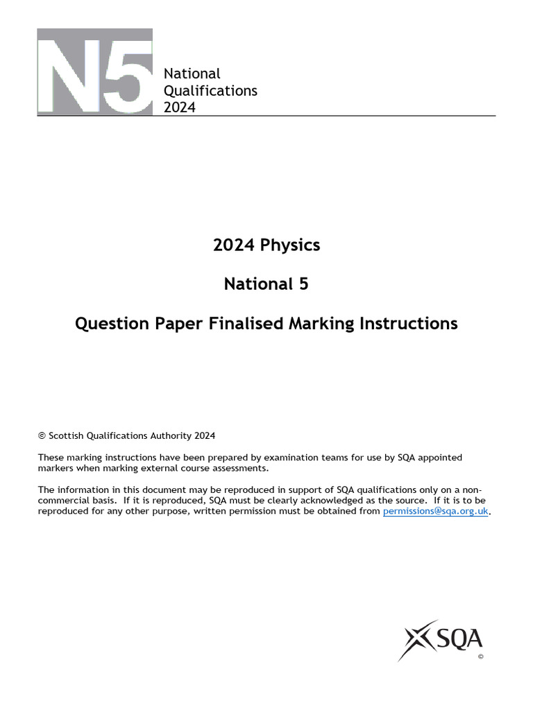 National 5 Physics Marking Instructions | PDF | Euclidean Vector | Gravity
