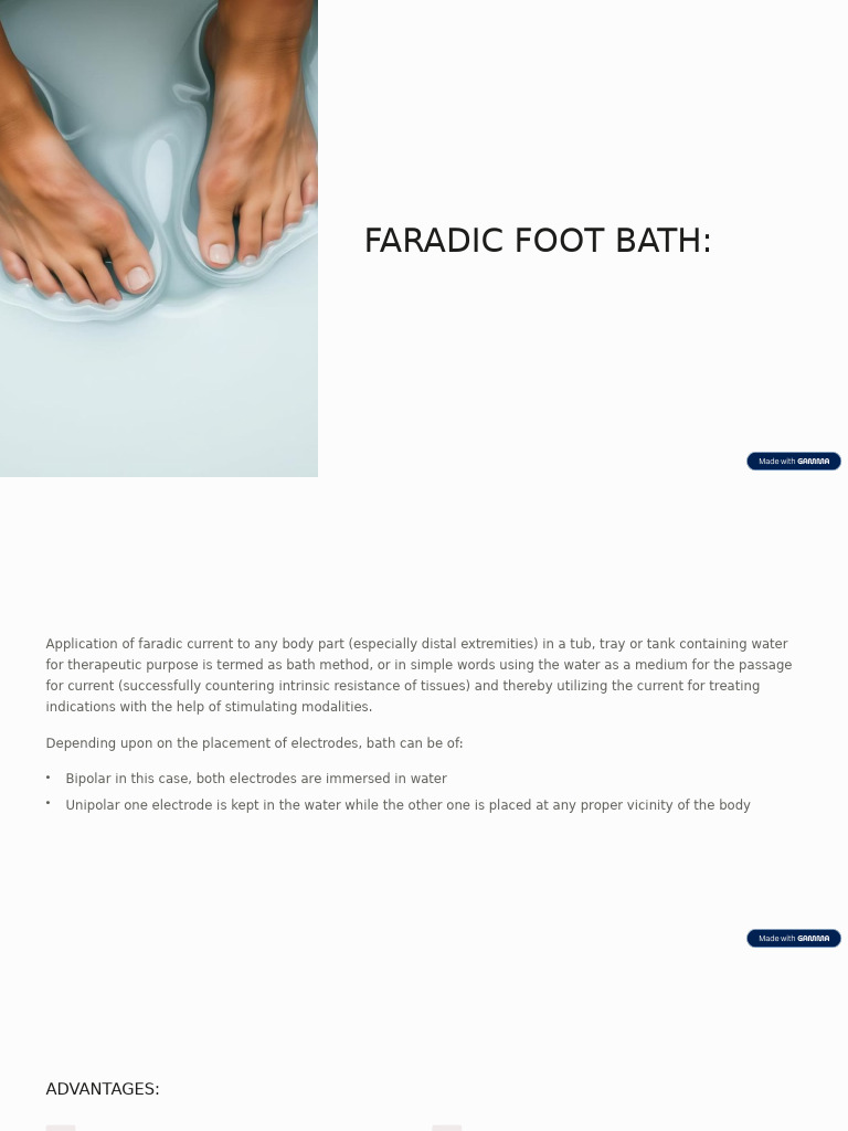 Faradic Foot Bath: Uses and Techniques | PDF | Foot | Electrode