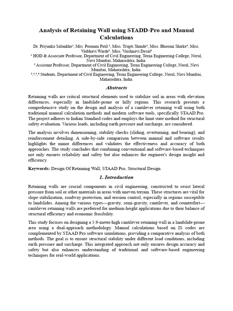 Retaining Wall Design: STAAD-Pro vs Manual | PDF | Civil Engineering