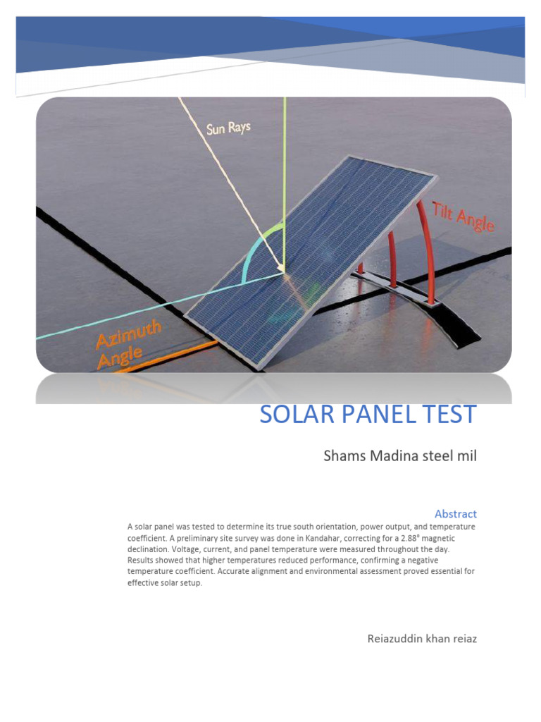 Solar Panel Test: Shams Madina Steel Mil | PDF